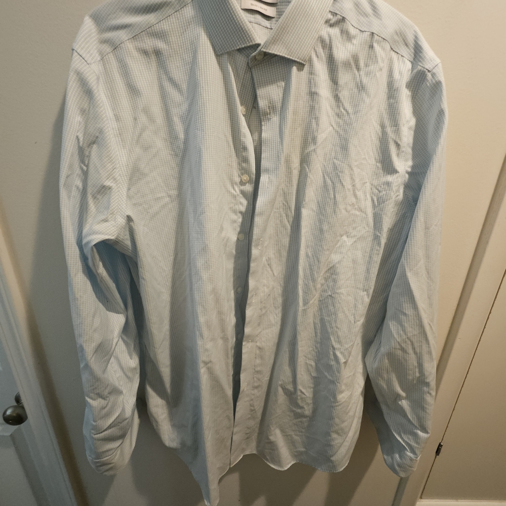 Calvin Klein Men's Light Blue Checkered Dress Shirt